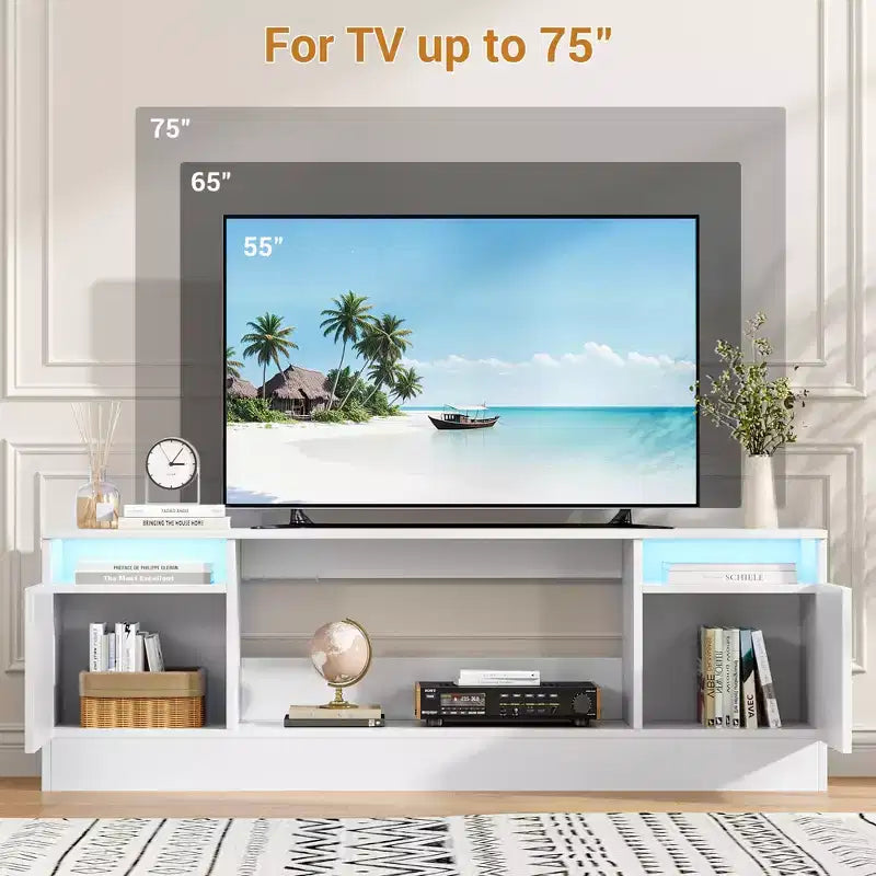 70" Wooden TV Stand for TVs Up to 75", Entertainment Center with Storage and Electric Fireplace Compatibility