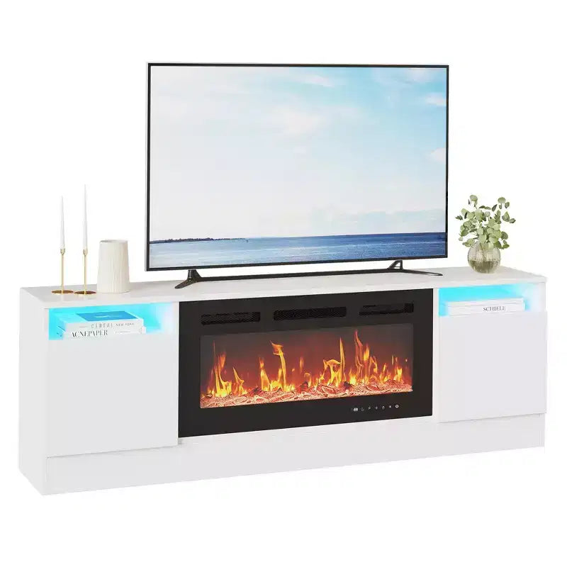 70" Wooden TV Stand for TVs Up to 75", Entertainment Center with Storage and Electric Fireplace Compatibility