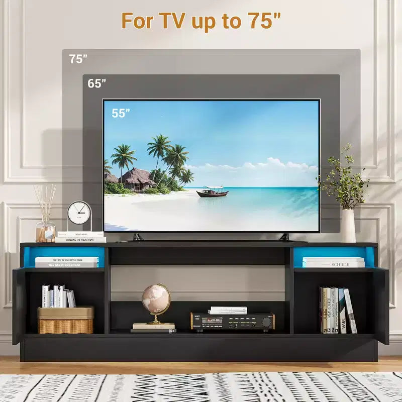 70" Wooden TV Stand for TVs Up to 75", Entertainment Center with Storage and Electric Fireplace Compatibility