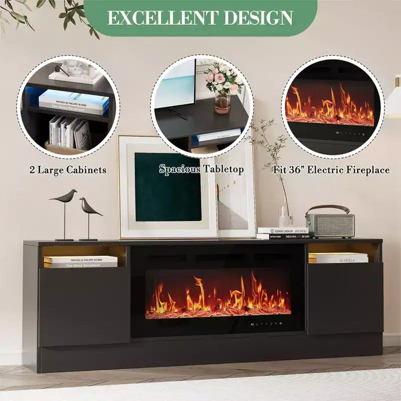 70" Wooden TV Stand for TVs Up to 75", Entertainment Center with Storage and Electric Fireplace Compatibility