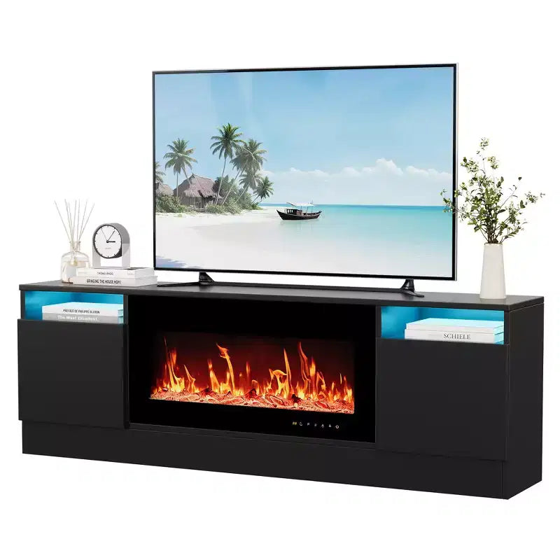 70" Wooden TV Stand for TVs Up to 75", Entertainment Center with Storage and Electric Fireplace Compatibility