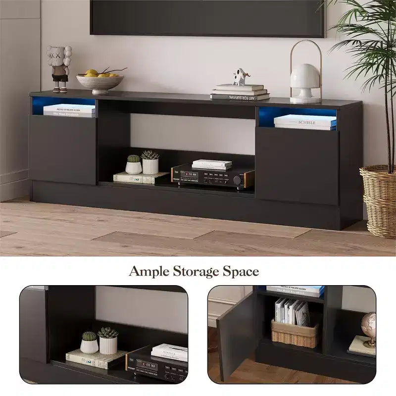 70" Wooden TV Stand for TVs Up to 75", Entertainment Center with Storage and Electric Fireplace Compatibility