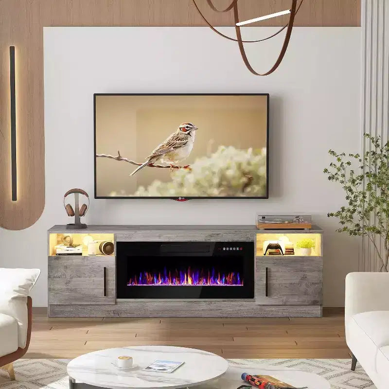 70" Wooden TV Stand for TVs Up to 75", Entertainment Center with Storage and Electric Fireplace Compatibility