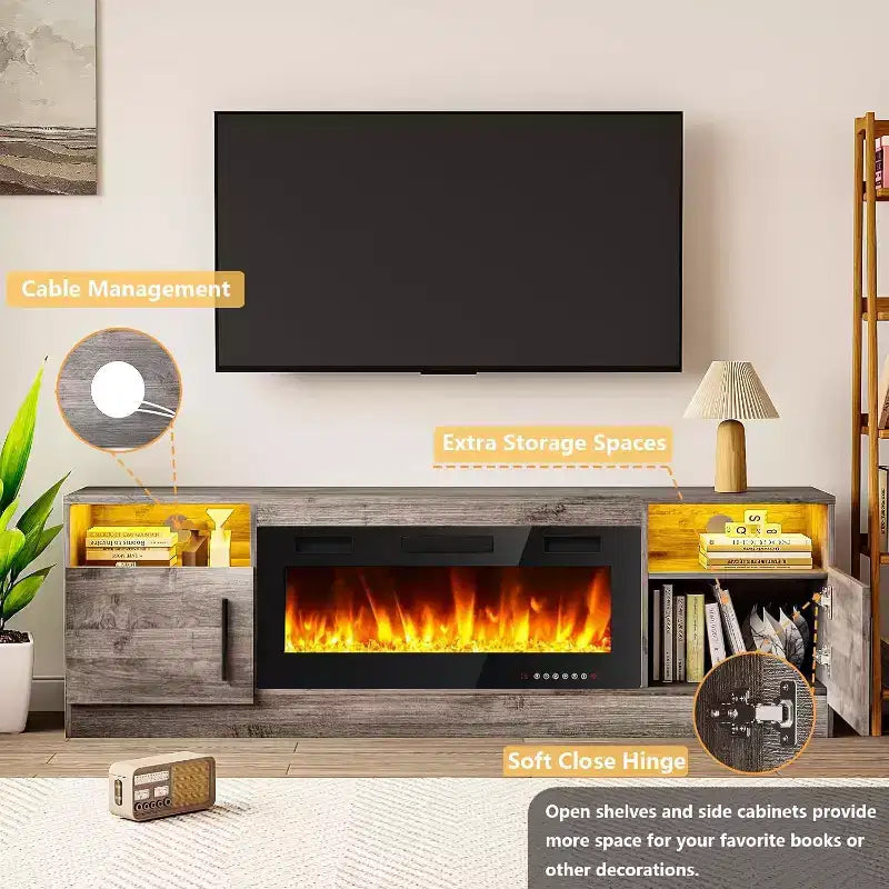 70" Wooden TV Stand for TVs Up to 75", Entertainment Center with Storage and Electric Fireplace Compatibility