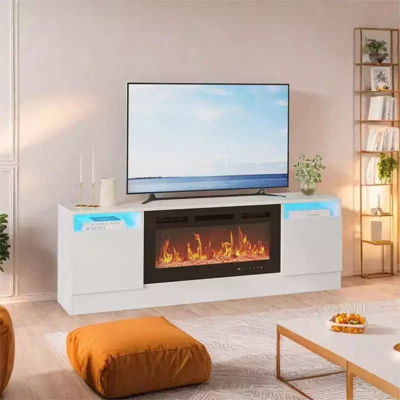 70" Wooden TV Stand for TVs Up to 75", Entertainment Center with Storage and Electric Fireplace Compatibility