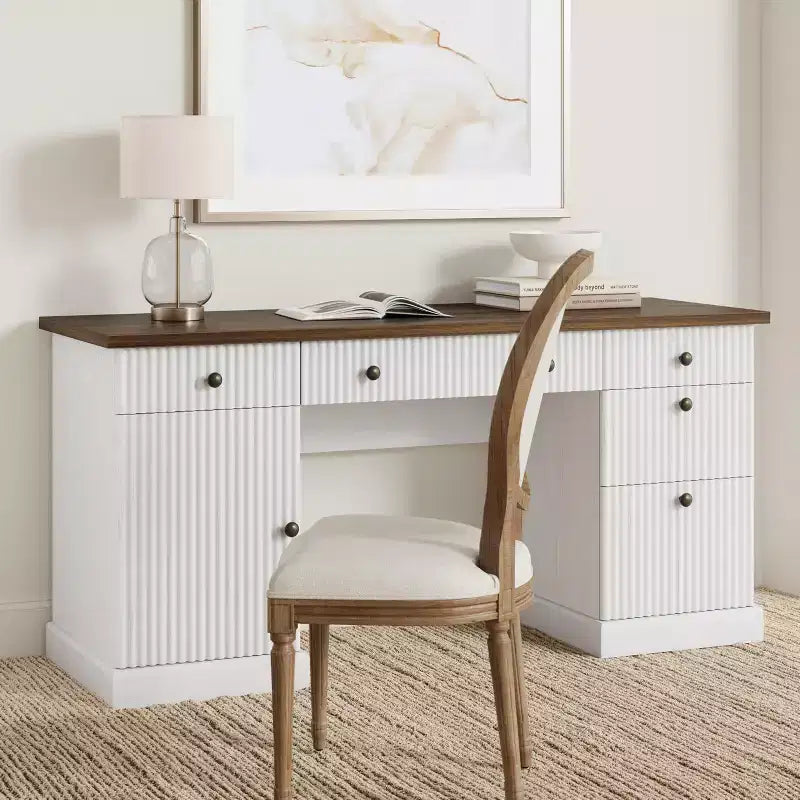 60-Inch Home Office Desk with Drawers and Charging Station