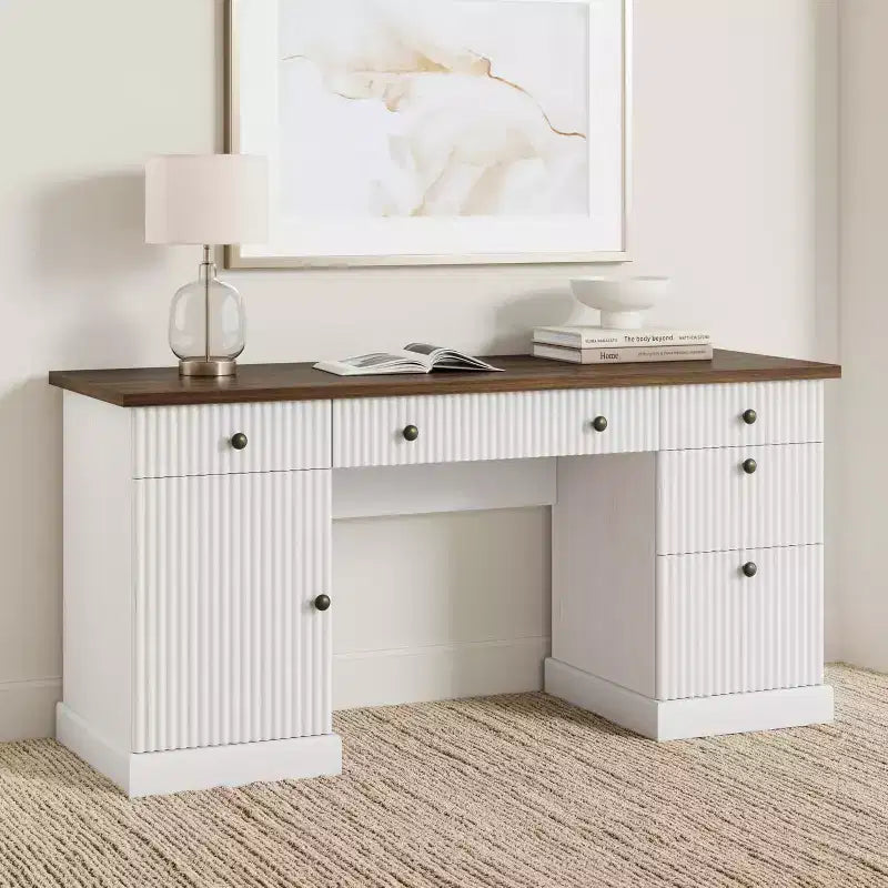 60-Inch Home Office Desk with Drawers and Charging Station