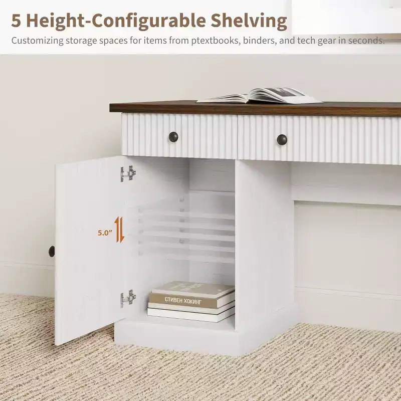 60-Inch Home Office Desk with Drawers and Charging Station