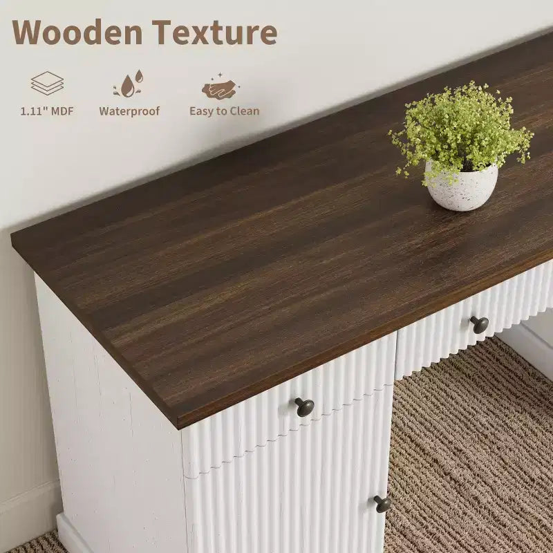 60-Inch Home Office Desk with Drawers and Charging Station