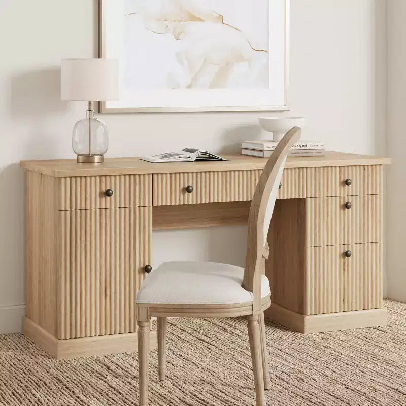 60-Inch Home Office Desk with Drawers and Charging Station