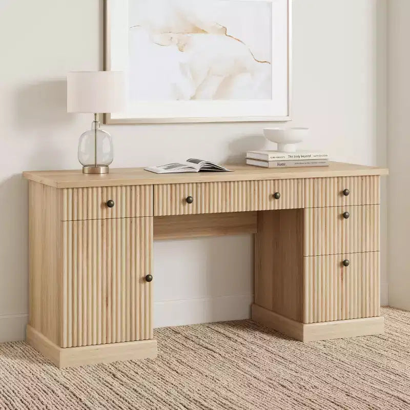 60-Inch Home Office Desk with Drawers and Charging Station