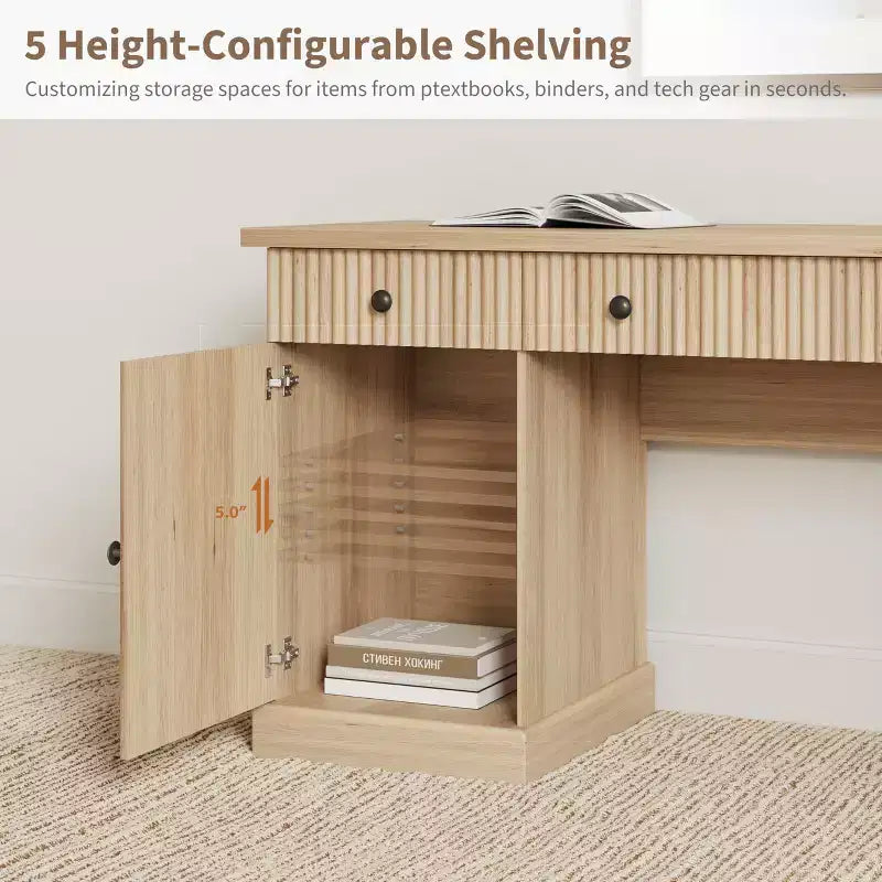 60-Inch Home Office Desk with Drawers and Charging Station