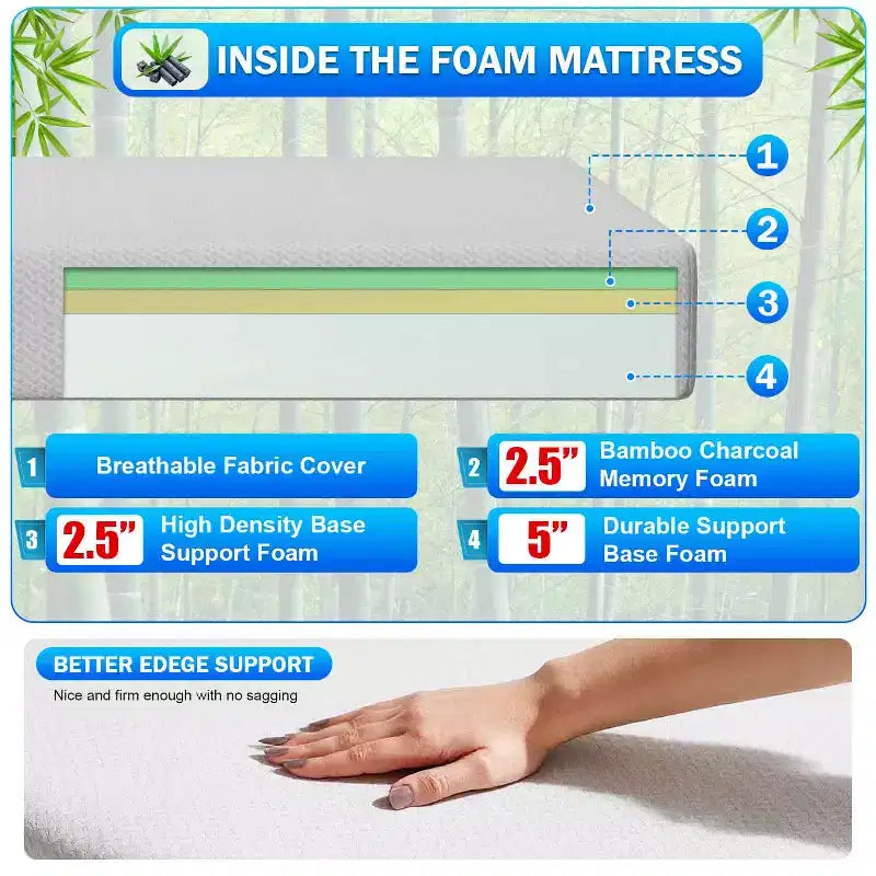 6 Inch Bamboo Charcoal Memory Foam Mattress – Medium Firm, CertiPUR-US Certified