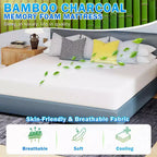 6 Inch Bamboo Charcoal Memory Foam Mattress – Medium Firm, CertiPUR-US Certified