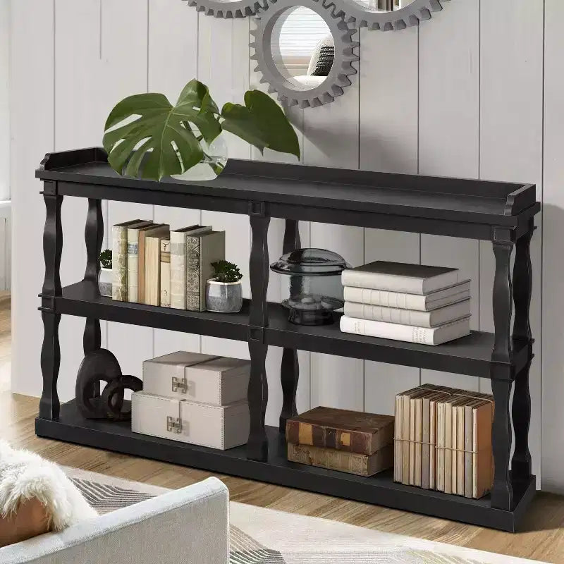 Entryway Console Table with 3-Tier Open Storage and Column-Style Legs