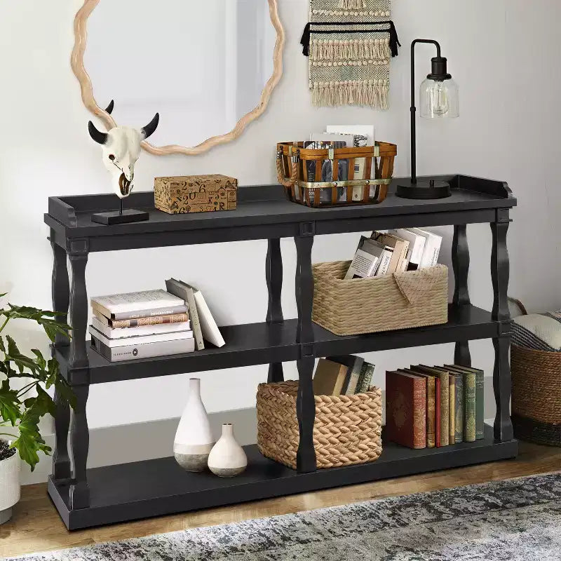 Entryway Console Table with 3-Tier Open Storage and Column-Style Legs