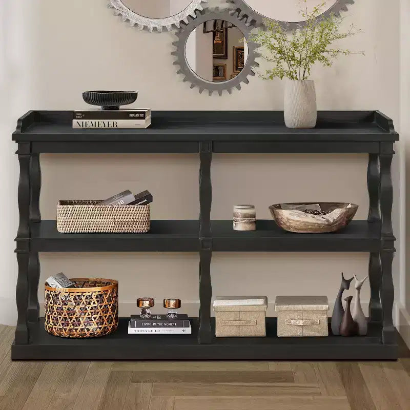 Entryway Console Table with 3-Tier Open Storage and Column-Style Legs