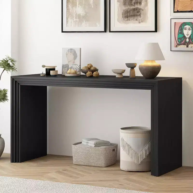 Modern Console Table with Paulownia Veneer Top, 59" Entryway Accent Table for Foyer and Living Room