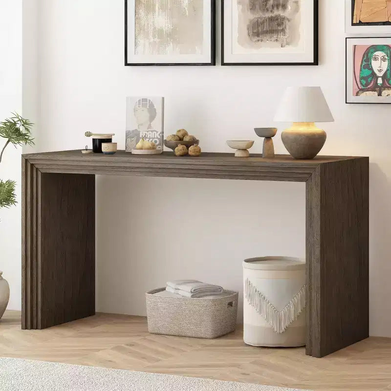 Modern Console Table with Paulownia Veneer Top, 59" Entryway Accent Table for Foyer and Living Room