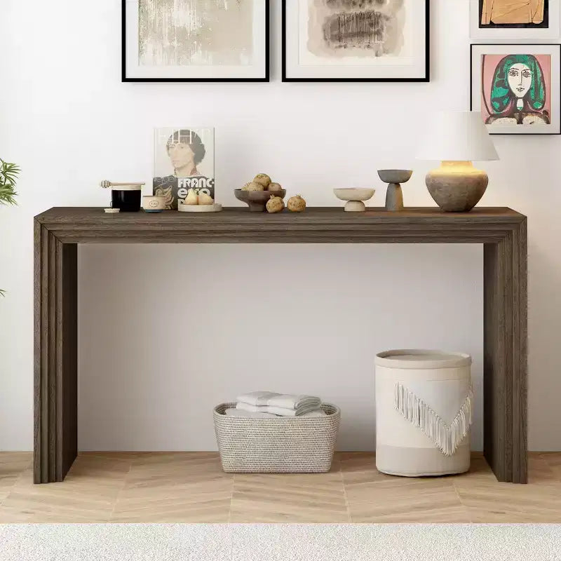 Modern Console Table with Paulownia Veneer Top, 59" Entryway Accent Table for Foyer and Living Room