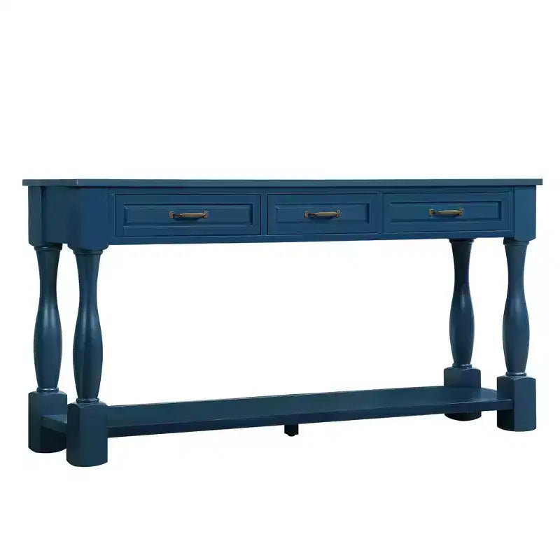 61-Inch Vintage Pine Console Table with 3 Drawers and Bottom Shelf