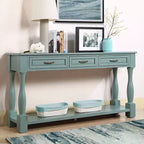61-Inch Vintage Pine Console Table with 3 Drawers and Bottom Shelf