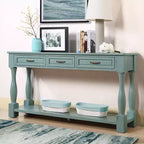 61-Inch Vintage Pine Console Table with 3 Drawers and Bottom Shelf