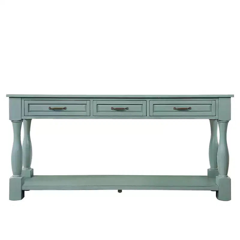 61-Inch Vintage Pine Console Table with 3 Drawers and Bottom Shelf