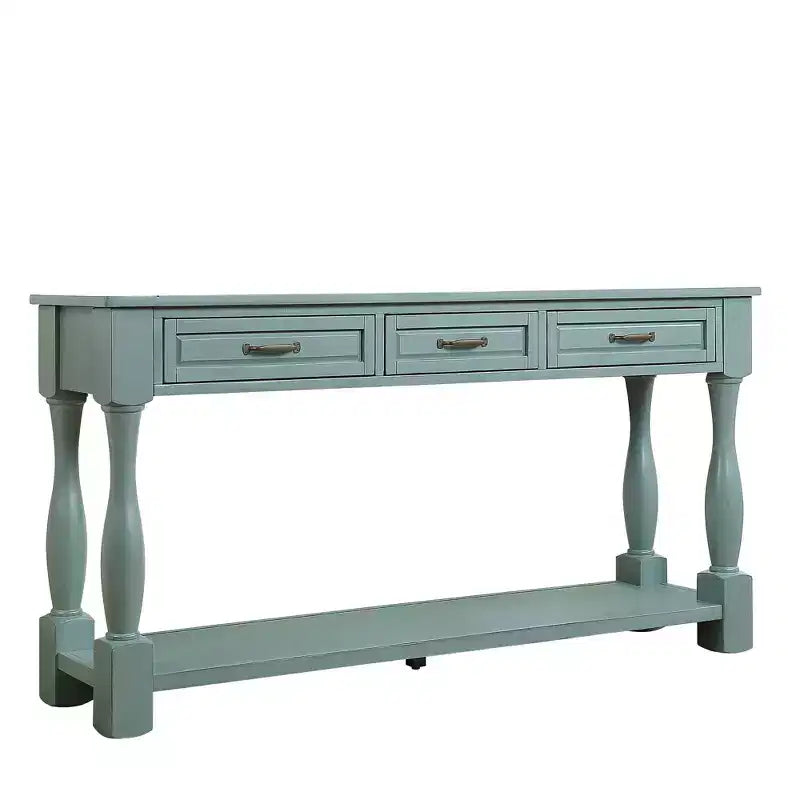 61-Inch Vintage Pine Console Table with 3 Drawers and Bottom Shelf