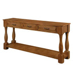61-Inch Vintage Pine Console Table with 3 Drawers and Bottom Shelf