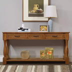 61-Inch Vintage Pine Console Table with 3 Drawers and Bottom Shelf
