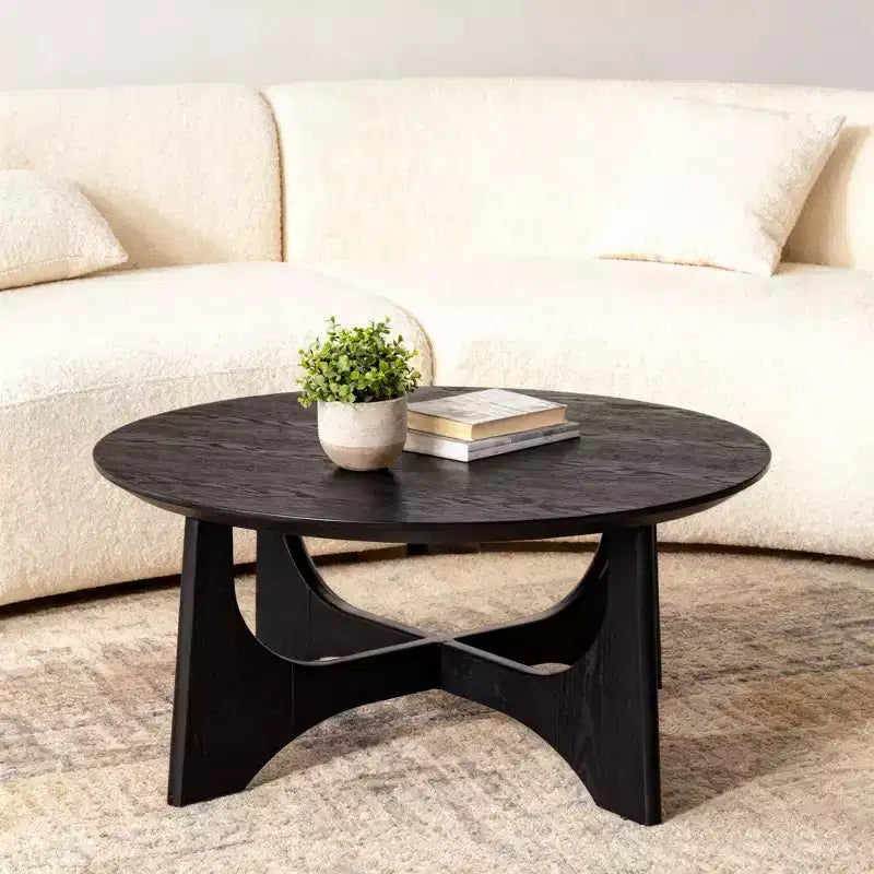 Round Coffee Table with Sculptural Base, Black