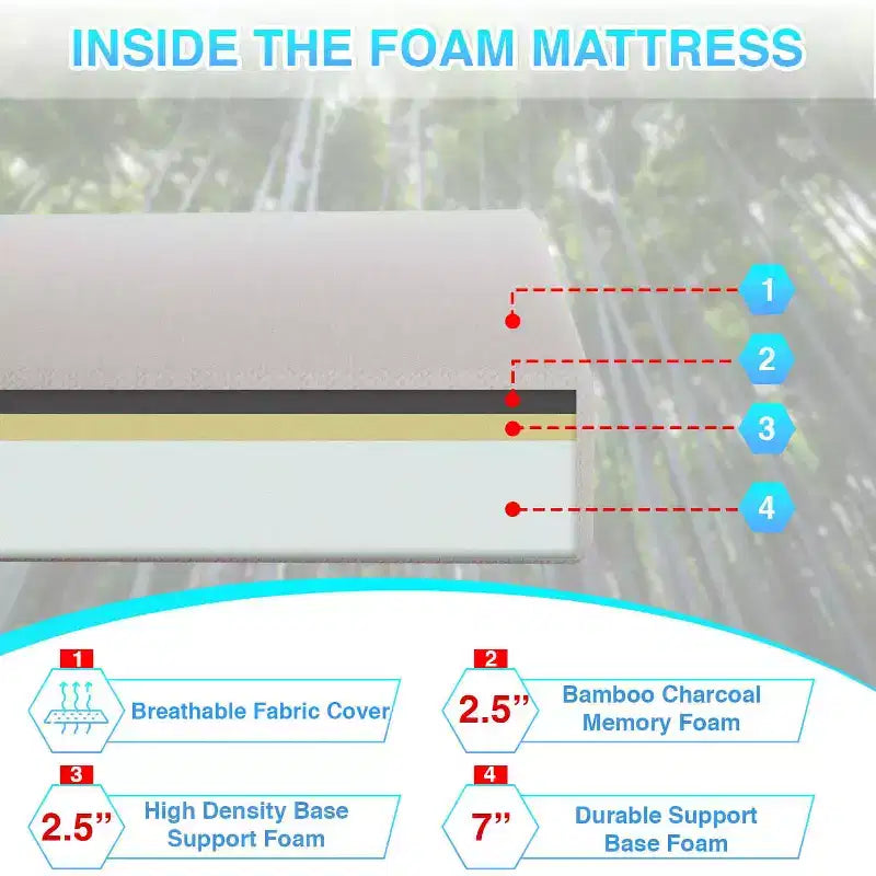 12 Inch Bamboo Charcoal Memory Foam Mattress, Medium Firm, CertiPUR-US Certified