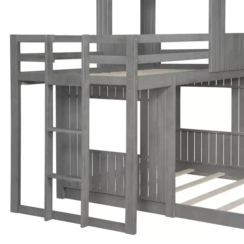 Twin over Full Playhouse Bunk Bed with Roof and Windows