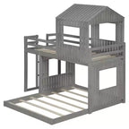 Twin over Full Playhouse Bunk Bed with Roof and Windows