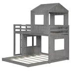 Twin over Full Playhouse Bunk Bed with Roof and Windows