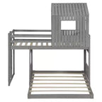 Twin over Full Playhouse Bunk Bed with Roof and Windows
