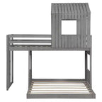 Twin over Full Playhouse Bunk Bed with Roof and Windows