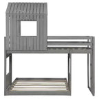 Twin over Full Playhouse Bunk Bed with Roof and Windows