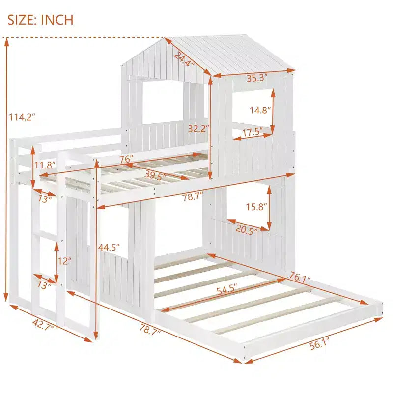 Twin over Full Playhouse Bunk Bed with Roof and Windows