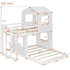 Twin over Full Playhouse Bunk Bed with Roof and Windows