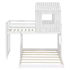 Twin over Full Playhouse Bunk Bed with Roof and Windows