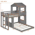 Twin over Full Playhouse Bunk Bed with Roof and Windows
