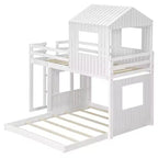 Twin over Full Playhouse Bunk Bed with Roof and Windows