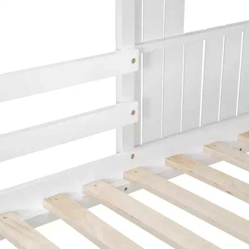 Twin over Full Playhouse Bunk Bed with Roof and Windows