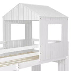 Twin over Full Playhouse Bunk Bed with Roof and Windows