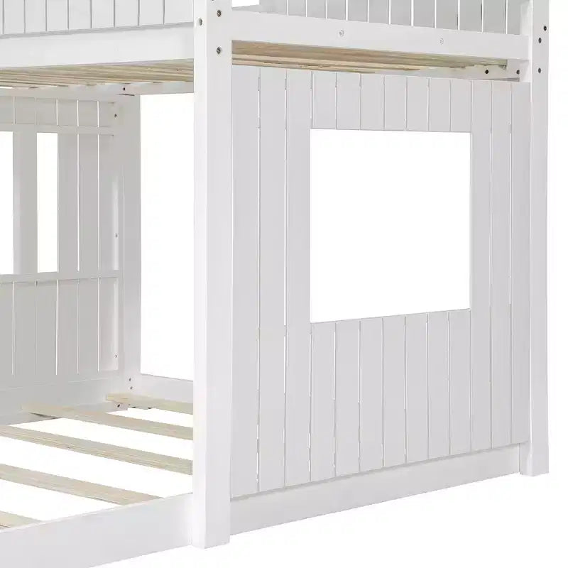 Twin over Full Playhouse Bunk Bed with Roof and Windows