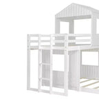 Twin over Full Playhouse Bunk Bed with Roof and Windows