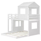 Twin over Full Playhouse Bunk Bed with Roof and Windows