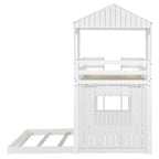 Twin over Full Playhouse Bunk Bed with Roof and Windows